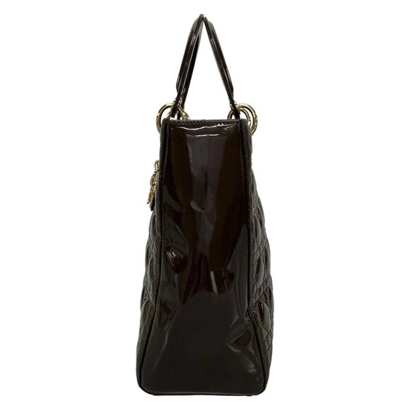 Auth DIOR/ChristianDior Lady Dior Large Dark Brown Patent Leather Handbag - Picture 5 of 16